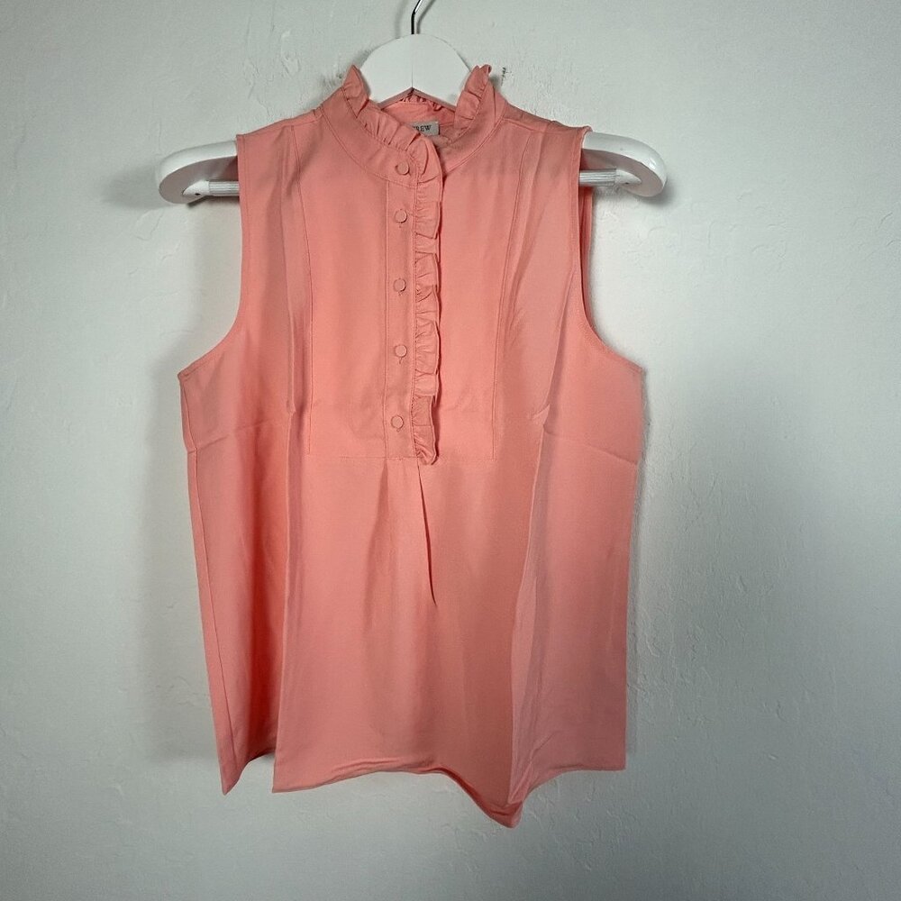 J.Crew Womens Sleeveless Ruffle-Trim Crepe Tank Top Size 8 Pink AM602 New $54